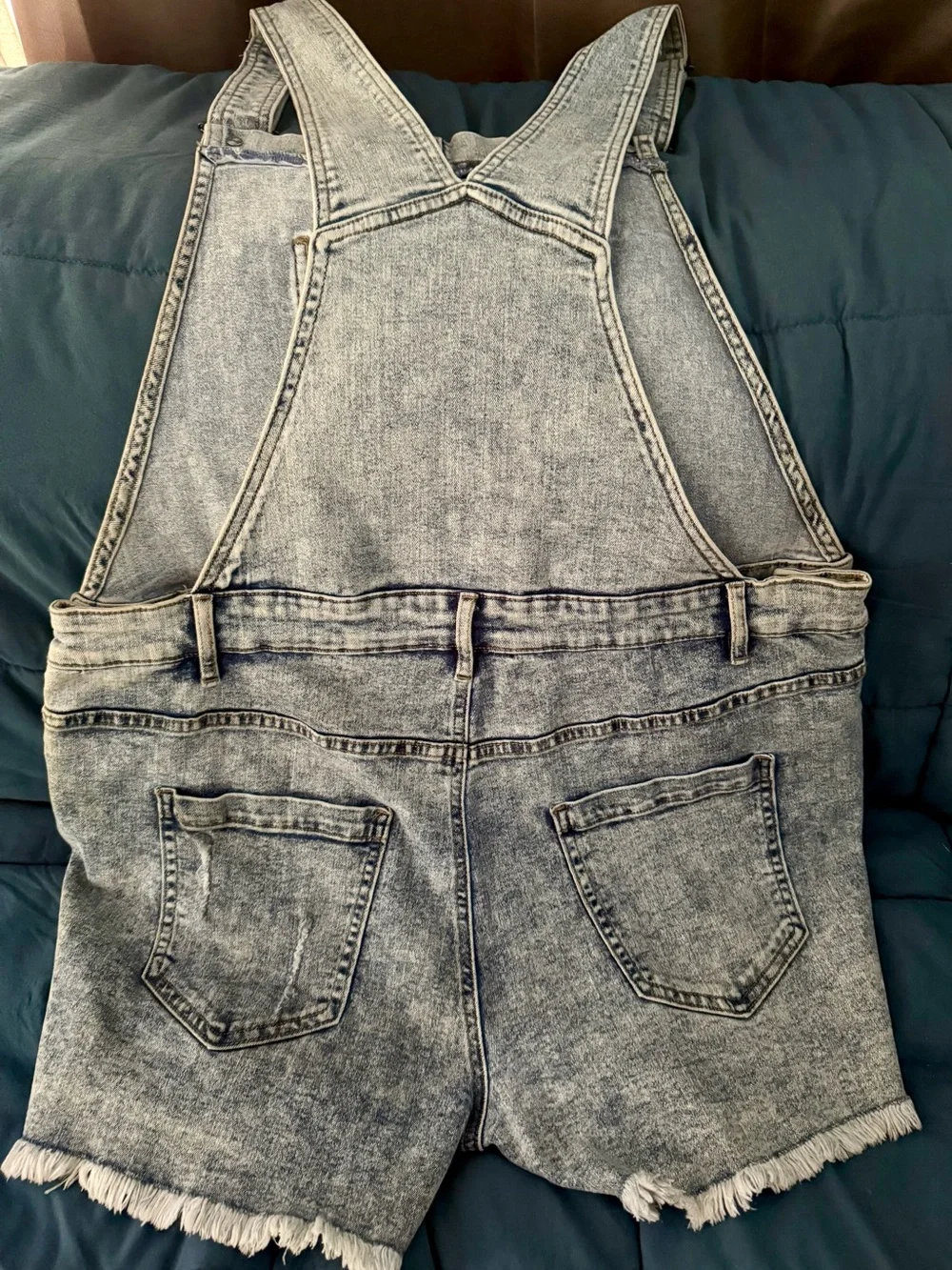 Women's Acid Wash Denim Short Overalls